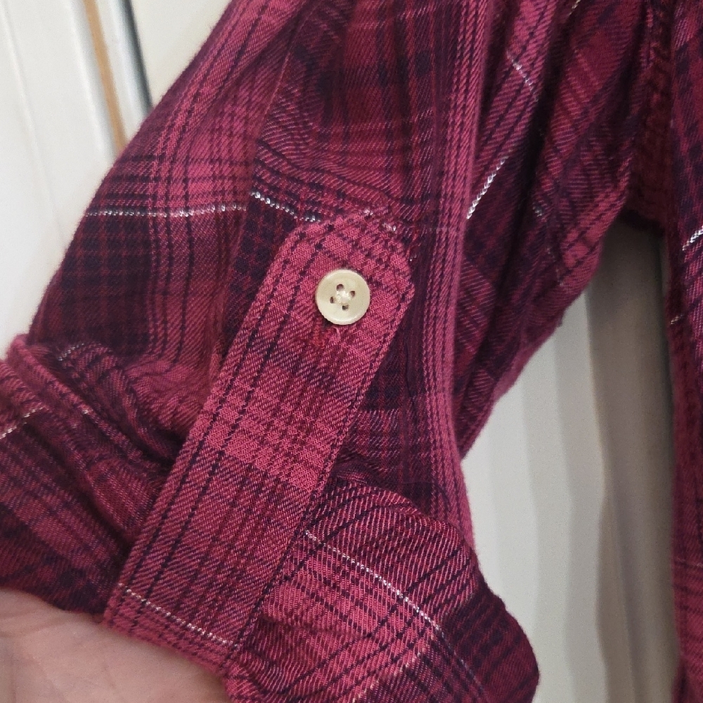 Simply Emma Raspberry Plaid Button Down Shirt - Picture 3 of 6